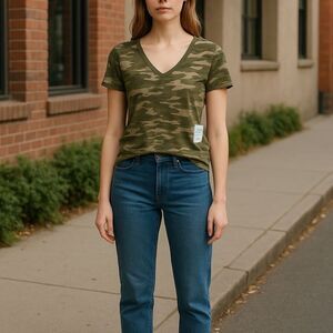 Lucky Brand Camo V-neck Tee T-shirt NWT